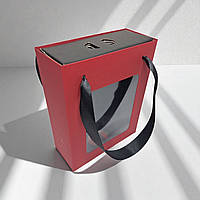 Коробка подарункова з пакетом (210х160х70мм.) бордово-чорна