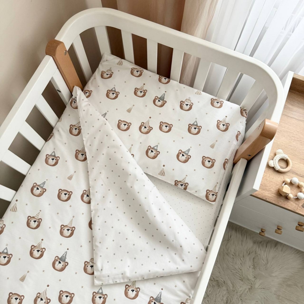 Дитяча постільна білизна Baby Mix Ведмедики у ковпачках бежеві