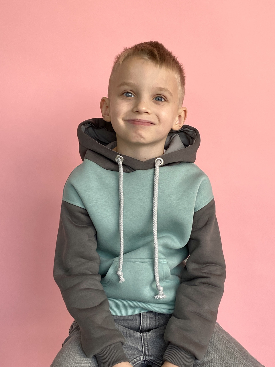 Дитяче тепле худі комбіноване, фото 1