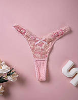 Стрінги V- подібний виріз з мереживом (Рожеві M)