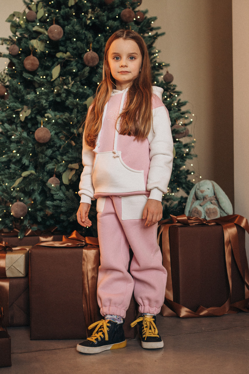 Дитячий теплий костюм  рожевий з молочним, фото 1