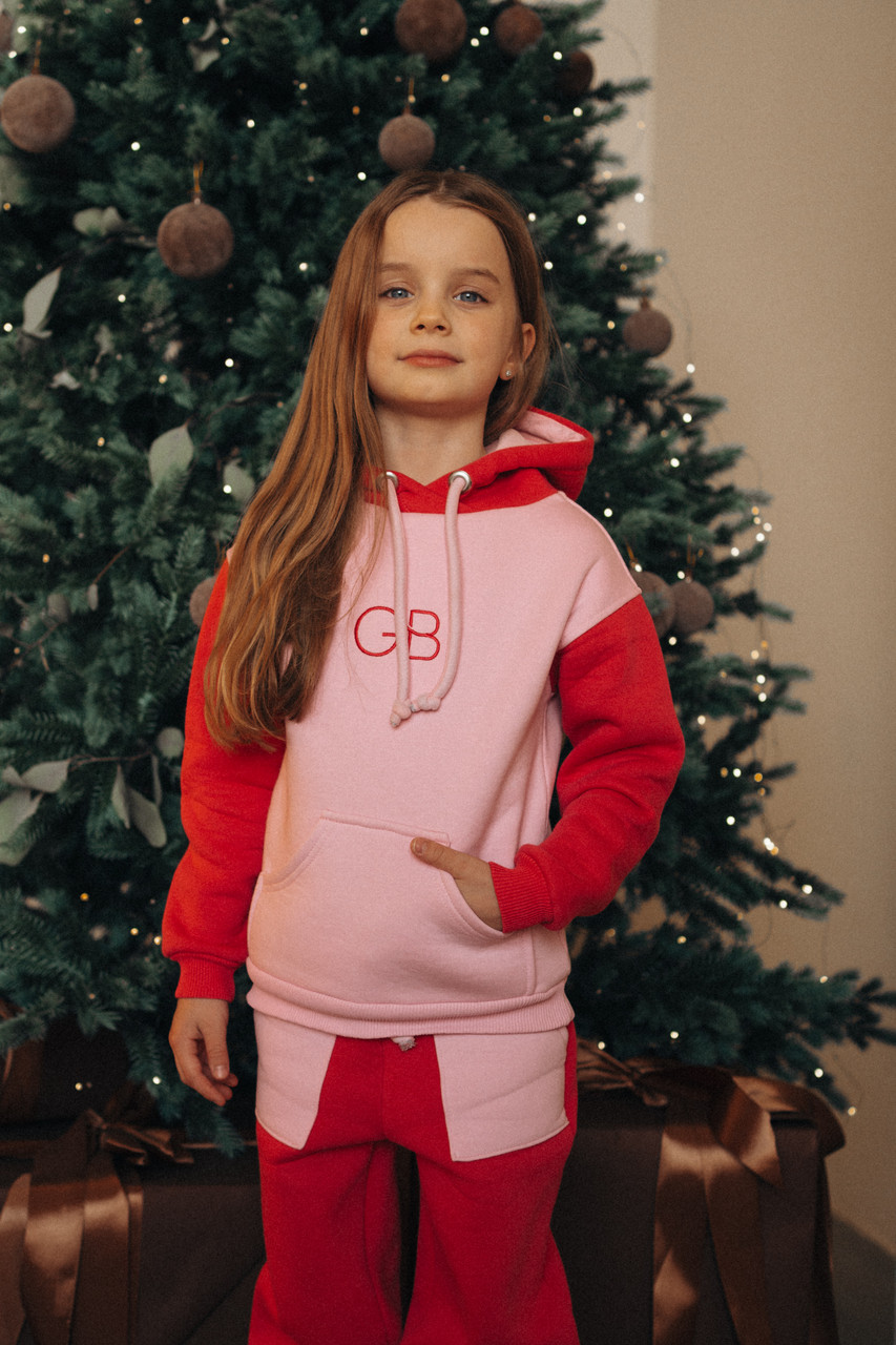 Дитячий теплий костюм малиновий з рожевим, фото 1