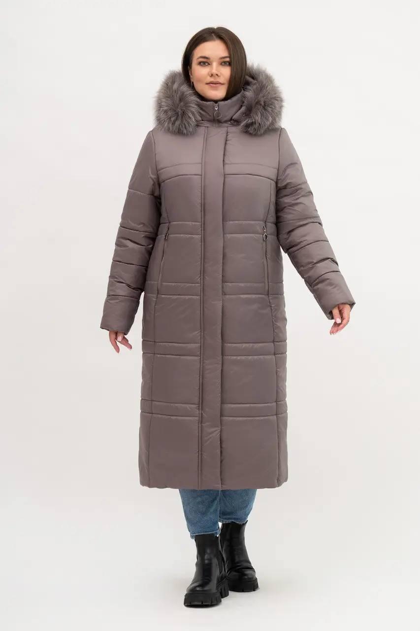 Зимова жіноча куртка модна великого розміру 52-66 мокко, фото 1