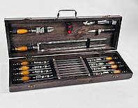 Шашличний набір в дерев'яному кейсі ПАТРІОТ для шашлику подарунок чоловікам, батьку, брату