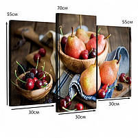 Картина для кухні Фрукти Натюрморт Настінний декор на кухню Друк на полотні 90х70 із 3-х частин, фото 4