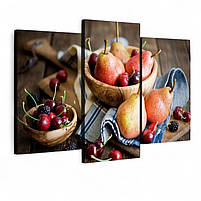 Картина для кухні Фрукти Натюрморт Настінний декор на кухню Друк на полотні 90х70 із 3-х частин, фото 2