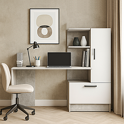 Місткий великий універсальний комп'ютерний письмовий стіл 150 см для ноутбука з полицями і пеналом Стандарт індастріал+білий