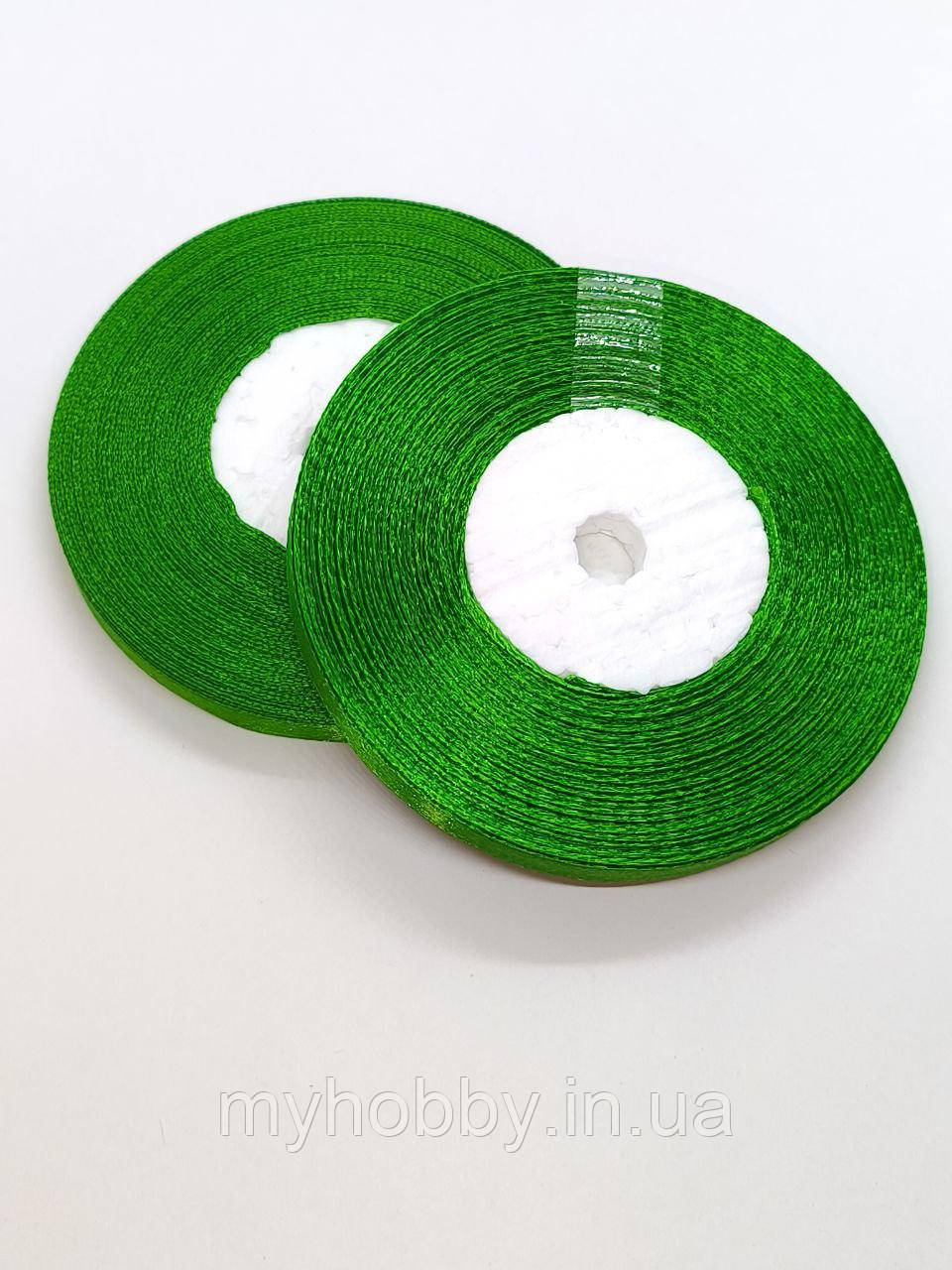 Атласна стрічка 0,6см -33м зелена, фото 1