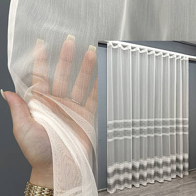 Тюль бамбук з вишивкою і люрексом. Колір білий з сірим. Код 1816т