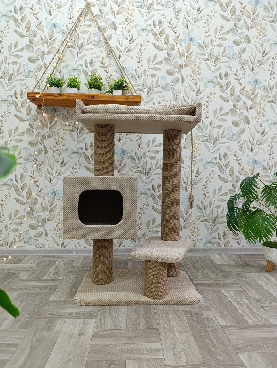 Игровой комплекс когтеточка с лежанкой и подушкой для кошек 95*40*60 см, фото 1