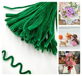 Синельний дріт / Пухнастий дріт / Упаковка - 98-100 шт / Зелений