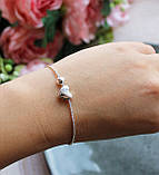 Ніжний жіночий браслет з сердечком і кулькою, плетіння Снейк, колір срібло, фото 2