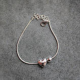 Ніжний жіночий браслет з сердечком і кулькою, плетіння Снейк, колір срібло, фото 3