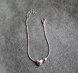 Ніжний жіночий браслет з сердечком і кулькою, плетіння Снейк, колір срібло, фото 4