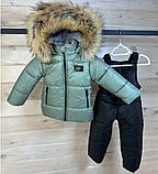 Теплий комбінезон зимовий на флісі для хлопчика чи дівчинки від 1 року Дитячий комплект з курткою для малюків зима 86 м'ятний, фото 5