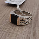 Срібна печатка чоловіча із золотою пластиною 375. Каблучка срібна чоловіча з золотом. 20 розмір, фото 9