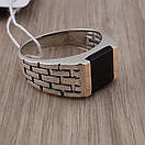 Срібна печатка чоловіча із золотою пластиною 375. Каблучка срібна чоловіча з золотом. 20 розмір, фото 10