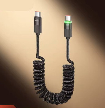 Essager Кабель спіральний зарядки та передачі даних Type-C - Type-C 100Вт 1.2м з індикацією QC3 QC4 PD, фото 1