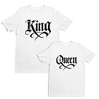 Футболки парні з оригінальним принтом написом "King Queen. Король Королева" Білий Push IT