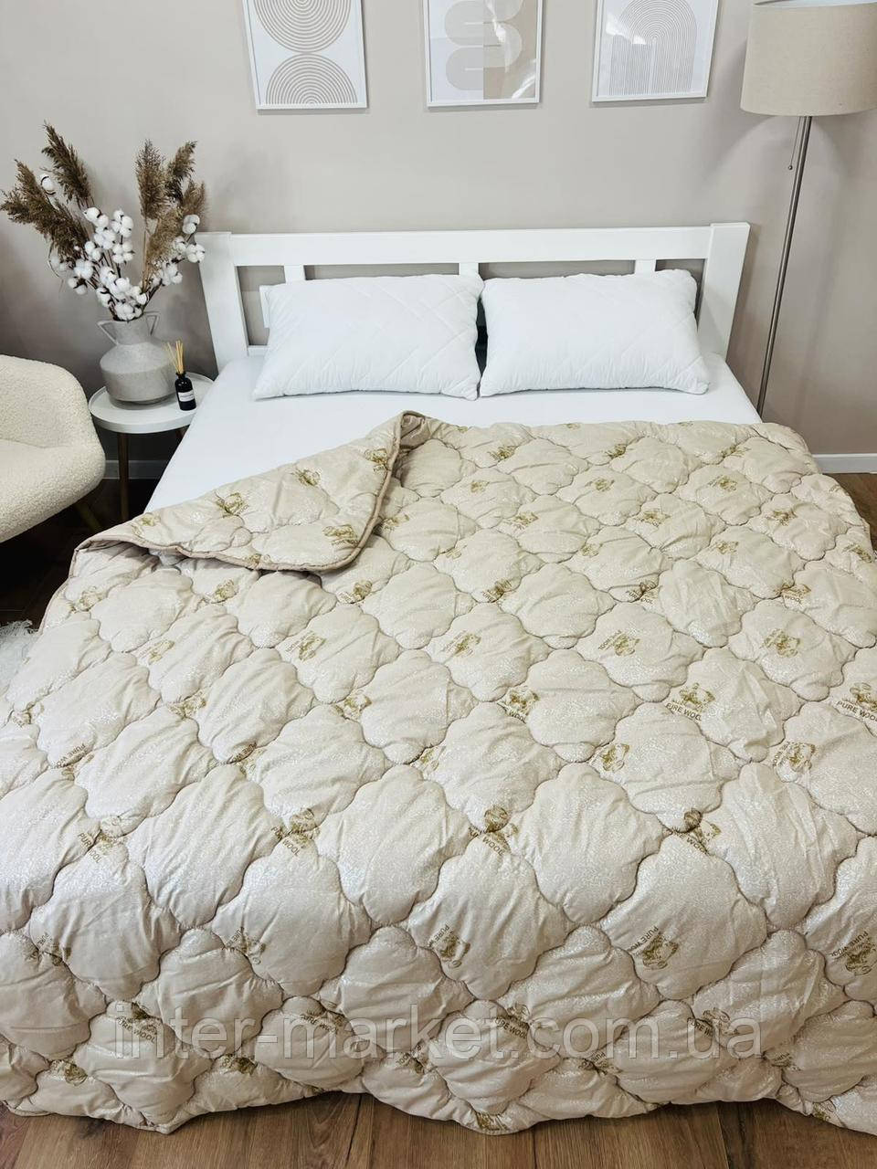 Тепла зимова ковдра на овчині "Purewool" євро розмір, вовняна ковдра., фото 1