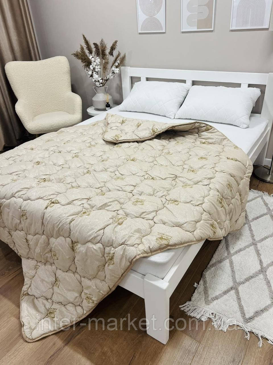 Тепла зимова ковдра на овчині "Purewool" розмір 175*210см., вовняна ковдра., фото 1