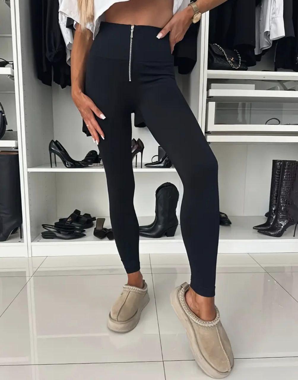Стильні жіночі чорні лосини з блискавкою, фото 1