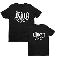 Футболки парні з оригінальним принтом написом "King Queen. Король Королева" Чорний Push IT