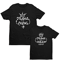 Футболки парні з оригінальним принтом написом "Drama King Queen. Король Королева" Чорний Push IT