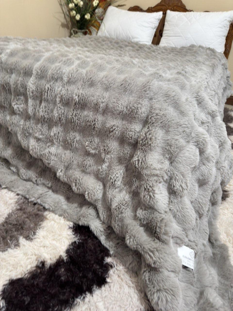 Покривало зі штучного хутра клса Люкс "Кролик-шиншила" 200*230 сіре, фото 1