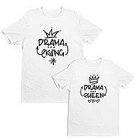 Футболки парні з оригінальним принтом написом "Drama King Queen. Король Королева" Білий Push IT
