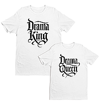 Футболки парні з оригінальним принтом написом "Drama King Queen. Король Королева" Білий Push IT