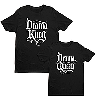Футболки парні з оригінальним принтом написом "Drama King Queen. Король Королева" Чорний Push IT