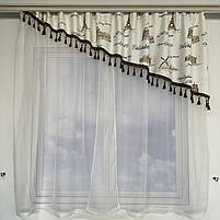 Кухона занавіска ALBO біла з коричневим візерунком міст 270×180 см (KU-N620-3), фото 2