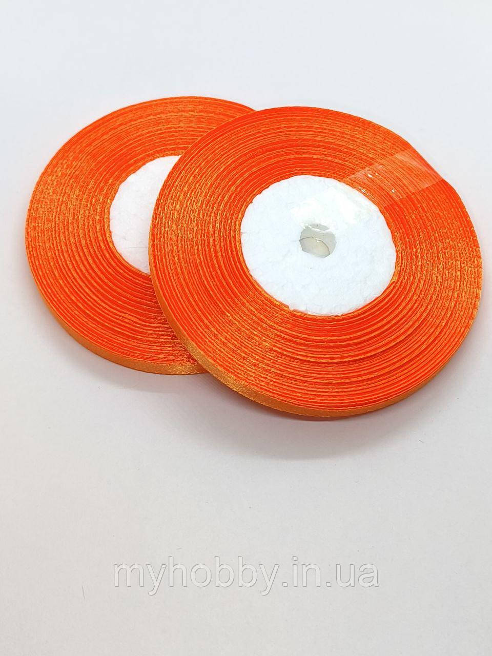 Атласна стрічка 0,6см -33м помаранчева, фото 1