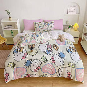 Постільна білизна 3D полуторна з мікросатину Hello Kitty 31415 150х215 см 50х70 см yL.
