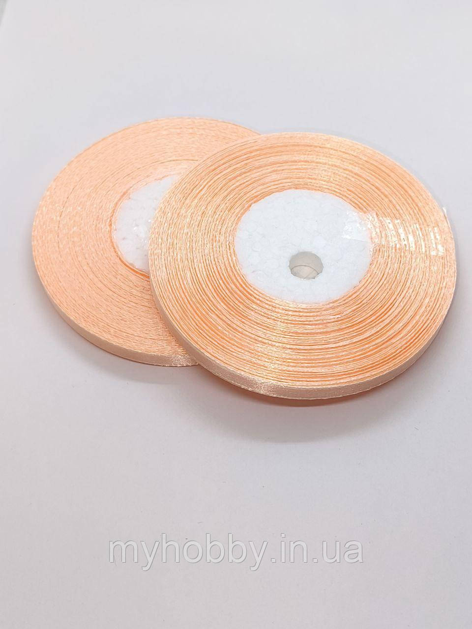 Атласна стрічка 0,6см -33м персикова, фото 1