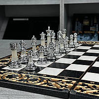 Шахи з каменю з текстурою чорного мармуру 58×28×2см, фото 9