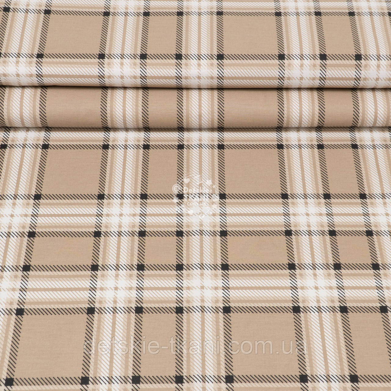 Ранфорс завширшки 240 см "Шотландська бежева клітинка", №5632, фото 1