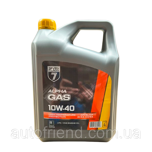 Олива моторна 7FLAGS 10W-40 GAS API SL/CF (3,5кг/каністра 4л ПЕ) (4шт уп), фото 1