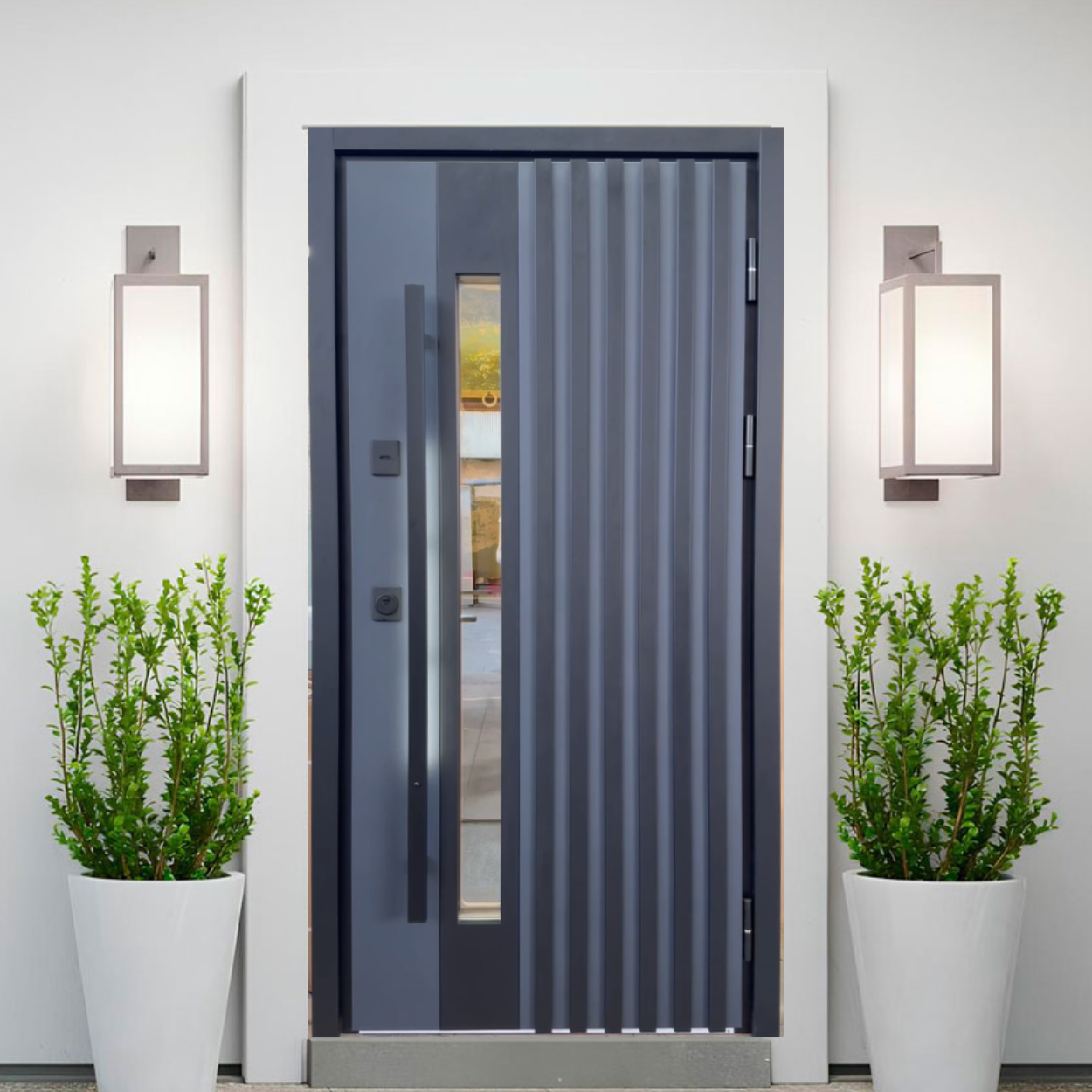 Вхідні двері в будинок з терморозривом Гая метал 7016 зовні + ручка скоба з підсвіткою, фото 1