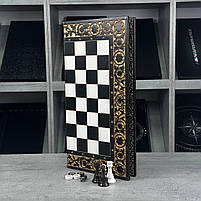 Шахівниця з чорного акрилового каменю 58×28×2см індивідуальний дизайн для особливих друзів, фото 4