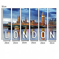 Місто Лондон, Міст, Біг-Бен Настінний декор в офіс Друк на полотні 126х85см з 6х частин, фото 5