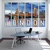 Місто Лондон, Міст, Біг-Бен Настінний декор в офіс Друк на полотні 126х85см з 6х частин, фото 4