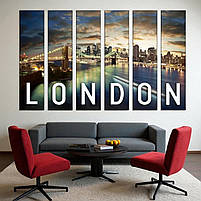 Місто Лондон, Міст, Біг-Бен Настінний декор в офіс Друк на полотні 126х85см з 6х частин, фото 2