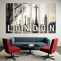Місто Лондон, Міст, Біг-Бен Настінний декор в офіс Друк на полотні 126х85см з 6х частин, фото 3