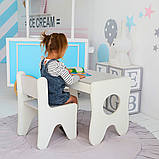Набір дитячих меблів столик з ящиком та стільчик 70×45×51, стіл та стілець для дітей, білий з сірим, фото 3