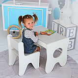 Набір дитячих меблів столик з ящиком та стільчик 70×45×51, стіл та стілець для дітей, білий з сірим, фото 6