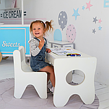 Набір дитячих меблів столик з ящиком та стільчик 70×45×51, стіл та стілець для дітей, білий, фото 2