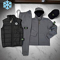 Зимовий спортивний костюм чоловічий Stone Стон Айленд Island осінь-зима теплий на флісі. Набір одягу комплектом