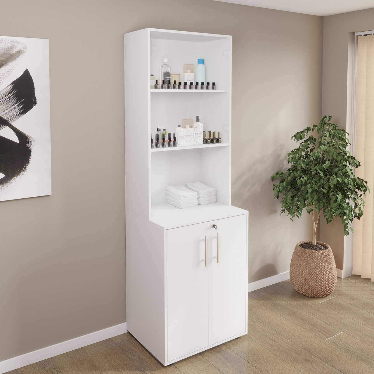 Шафа пенал з замком в салон краси, манікюрний салон, перукарню 64×200×50 см, фото 1